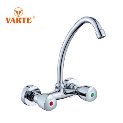 China New Arrival Thermostatic Taps Double Handle Wall Kitchen Sink Mixer Taps Basin Faucet Long Neck for sale