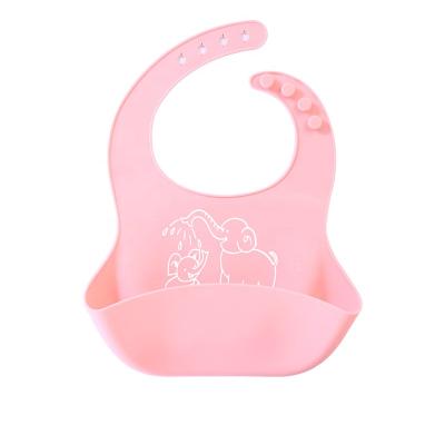 China BPA Free Hot Sale Waterproof Washable Soft Elephant Amazon Animal Logo Printed Silicone Baby Bibs With Pocket for sale