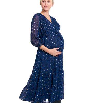 China 2022 Summer Fashion Breathable Maternity Clothes Adjustable Fabric Printed Pregnant Dress With Belt For Women for sale