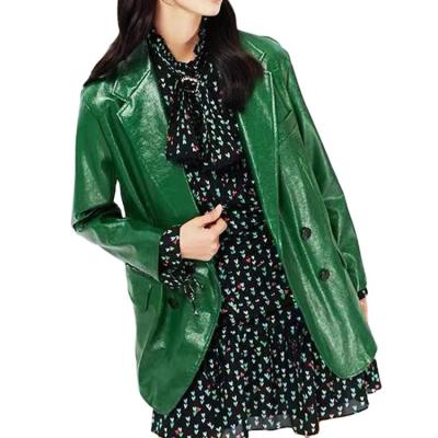 China Autumn New Style Mirror Fashion Waterproof PU Leather Unique Solid Color Blazer Coat For Ladies for sale