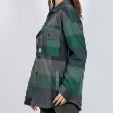 China Vancity Breathable Jacket 2021 New Recycled Polyester Plaid Women Green Black Shacket With Quilt Filling for sale