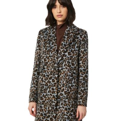 China Sustainable Autumn High Street Style Leopard Long Wool Ditch Coat For Women for sale