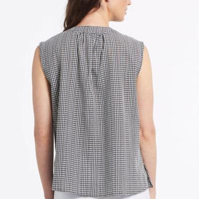 China New Design OEM Breathable Stylish Plaid Clothes Summer Breathable Sleeveless Blouses For Ladies for sale