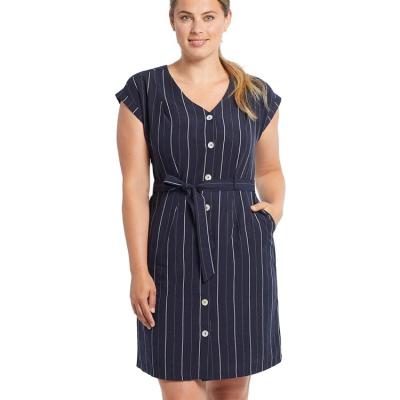 China Summer Fashion Breathable Casual Navy Blue Bottom White Stripe Dress With Belt For Women for sale