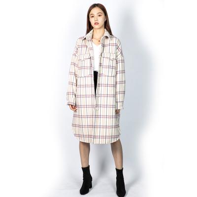 China 2021 New Arrival Breathable Fashion Woven Lightweight Ladies Plaid Plus Size Women Long Plaid Jackets for sale