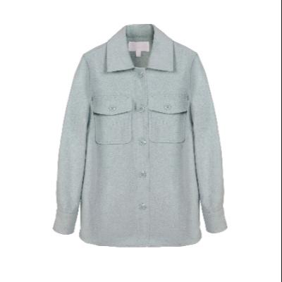 China Plus Size 2021 New Recycled Solid Polyester Women Light Blue Shacket for sale