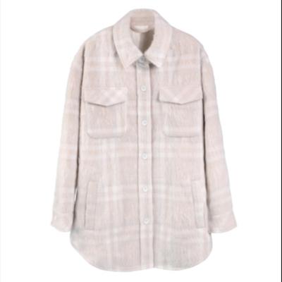 China 2021 New Plaid Women Breathable Wool Blend Woven Beige Shacket for sale