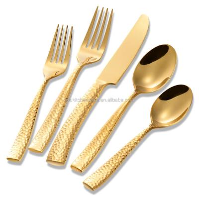 China Sustainable Hot Sale Stainless Steel Gold Plated Spoon And Fork Flatware Set For Wedding Event for sale