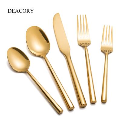 China Viable Wholesale Stainless Steel Gold Hexagonal Cutlery Wedding Utensils Silverware Flatware Gold Sets for sale