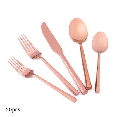 China Sustainable Wholesale Spoon And Fork Metal Type Rose Gold Plated Cutlery Set for sale