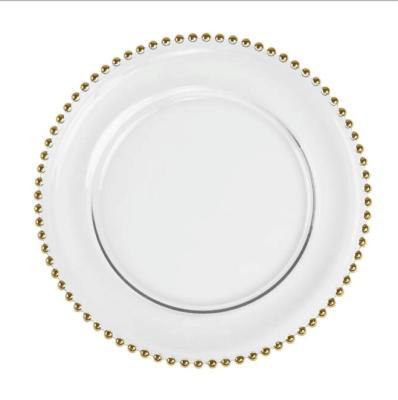 China Gold Viable Clear Rim Glass Charger Plates For Wedding for sale