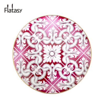 China Hot Sale 12k Viable Gold Rim Bone China Dish Red Patterned Ceramic Charger Plates 6.5/8/10.5/12 Inches For Wedding And Home for sale