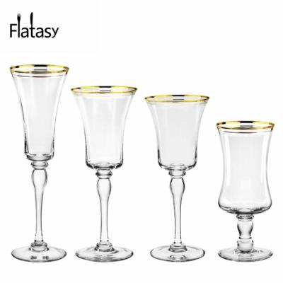 China Wholesale Gold Rim Beverage Wine Wedding Crystal Embossed Wine Glass for sale