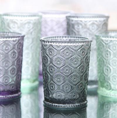 China Modern Home Decor Machine-Pressed Green Color / Color Water Glass Embossed Glass Tumbler for sale