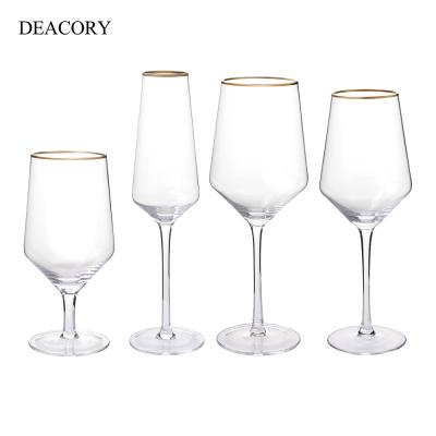 China High quality popular minimalist DEACORY design gold rim silver vintage champagne red wine glass high quality for wedding party hotel for sale