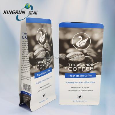 China Custom Recyclable 340 Gram 1 Kg Printed Aluminum Plastic Aluminum Box Biodegradable Square Bottom Valve Drip Packaging Coffee Bags for sale