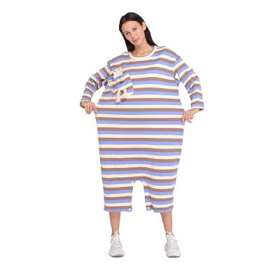 China Women's Loose Onesie Dress Round Neck Long Sleeve Striped Gray White Casual Blue Thermal Wholesale for sale