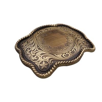 China Two Color Plate Buckle Makers Antique Brass Plating Custom 3D Belt Buckle Pattern Plate Buckles for sale