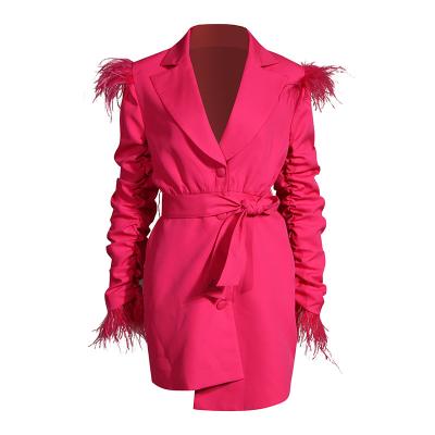 China Charming Party Ladies Breathable Blazer With Ostrich Feather Decoration Women's Blazer 100% Polyester Jacket Women's Suit Jacket for sale