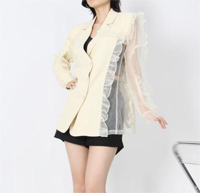 China Asymmetrical ruffled stitching blazer silhouette breathable mesh blazer jacket independent design jacket for women for sale