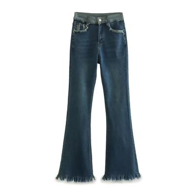 China High Waist Vaqueros Bell Bottoms Breathable Pants Raw Edge Destruction Flared Skinny Jeans For Woman for sale