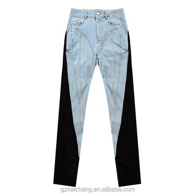 China Breathable High Waist High Stretch Jean Washed Denim Vaqueros Pencil Pants Personality Contrast Color Streetwear Jeans Woman for sale