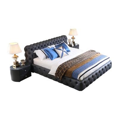 China Italy Designer High Soft Fashion Luxury Design Genuine Leather Bed Frame Microfiber Bed Solid Wood Rooms Sets Bed Side Cabinet for sale