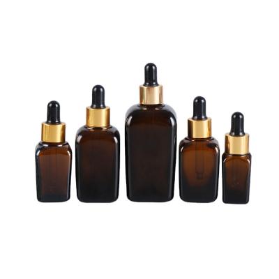 China Wholesale Brown Square Dropper Bottle Personal Care Oil Transparent Oil Bottle Dropper for sale