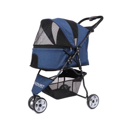 China Sturdy Luxury Wheel One-hand Fold Removable Liner Easy Pet Stroller For Cats Dogs Small And Medium Puppy for sale