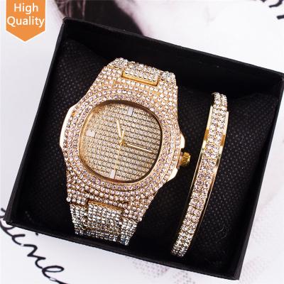 China Other Fashion Luxury Iced Out Gold Watch Jewelry Relojes Hip Hop Bling Quartz Square Women Watches Full Watch for sale