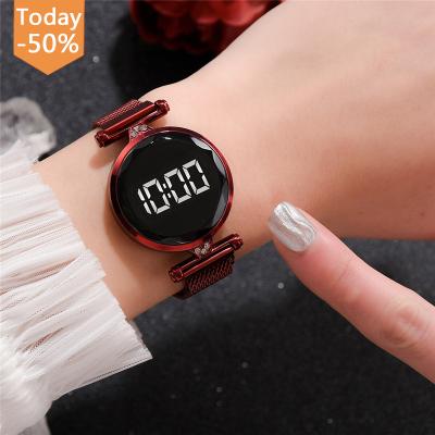 China Custom Logo High Quality Luxury Led Indicator Women Magnetic Strap Watches Rose Gold Digital Watch Quartz Wristwatch Ladies for sale