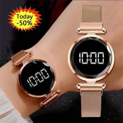 China Wholesale Luxury Custom Led Quartz Wrist Watch Ladies LOGO Watches Rose Gold Digital Magnetic Watch Women Indicator Strap for sale