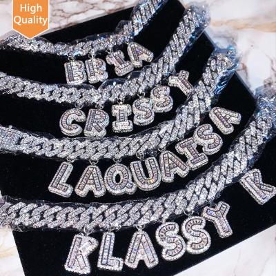 China New Hiphop Style Fashion Iced Out Custom Chain Necklace Cuban Letter Name Charm Bracelet Custom Necklace for sale