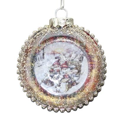 China 2021 Handmade Flat Christmas Tree Decoration Glass Ball Ornament for sale