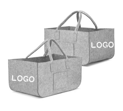 China Vintage Promotional Gray Wool Folding Vegetable Storage Felt Wooden Shopping Bag for sale