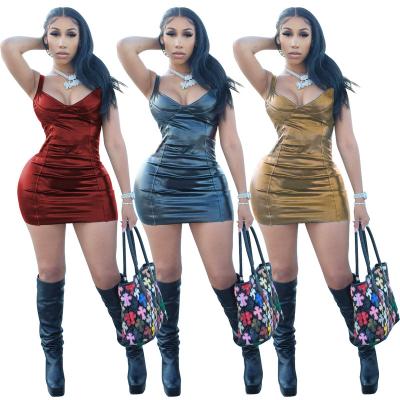 China 2022 OEM Suspender Sexy Tight Strap Skirt Women's Mini Club Leather Dress Wholesale PU Anti-static for sale