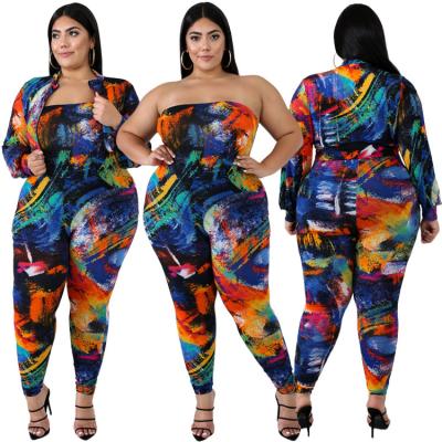 China 2021 new arrivals QUICK DRY fashion print slim digital stretch overalls 2 pieces set women for sale