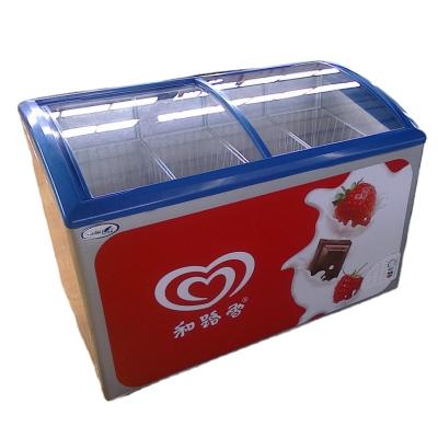 China Single-Temperature Ice Cream Chest Freezer Curved Glass Sliding Doors for sale