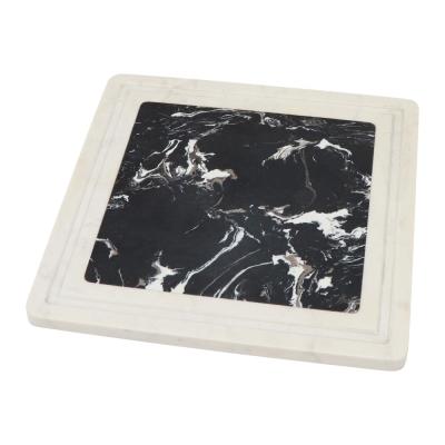 China Modern Two Tone Marble Square Shape Cheese White And Black Marble Panel Serving Board for sale