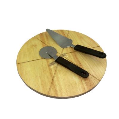 China Sustainable Western Style Pizza Tool Round Wooden Pizza Cutting Board Rubber Pizza Spatula Set for sale