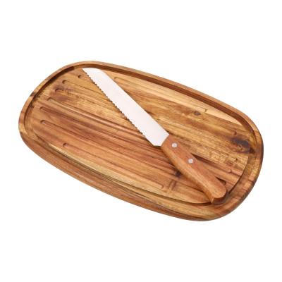 China Viable Wholesale Wooden Bread Knife and Bread Acacia Cutting Board Set for sale