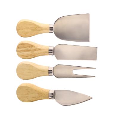 China Sustainable Set 4pcs Cheese Knife Set Slicer Wooden Cutter Cheese Knife Rubber Wood Tableware for sale