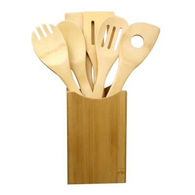 China Sustainable Bamboo Utensils Kitchen Accessories 7 Pcs Bamboo Cookware Sets With Rack for sale