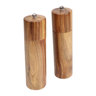 China Sustainable Acacia Wood Kitchen Grinder Salt Peppers Castor Tool Manual Coating Seasoning Pepper Mill Set Of 2 for sale