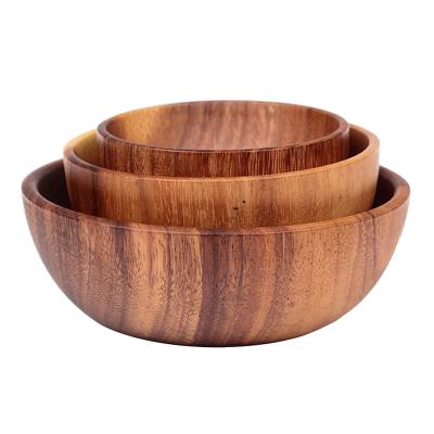 China Disposable Handmade Acacia Wooden Bowl Rice Salad Soup Bowl Dinner Serving Bowl for Kitchen for sale