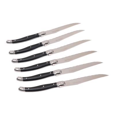 China Stocked 6 PCS Kitchen Cutlery Dinner Knife Hammer Stainless Steel Blade Steak Knives With Black ABS Handle for sale