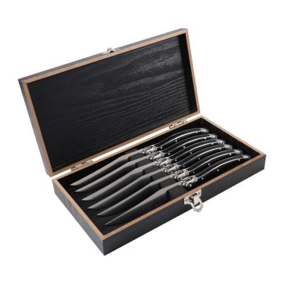 China 6pcs Black Laguiole Flying Disposable Hot Selling Steak Knife In Wooden Box for sale