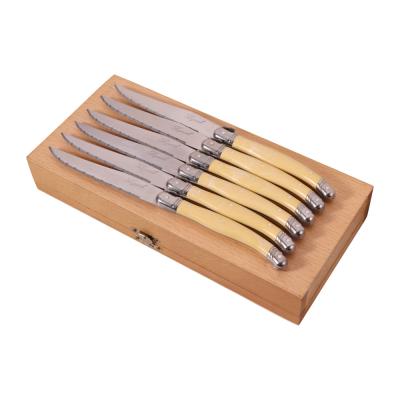 China Hot Selling Disposable 6pcs Laguiole Wooden Steak Knife Box Mled Handle Cutlery Set for sale