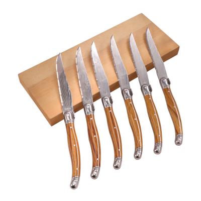 China 6pcs Disposable Laguiole Mention Handle Hot Selling Wooden Steak Knife In Wooden Box for sale