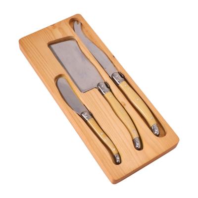 China Hot Selling Disposable 3pcs Laguiole Stainless Steel Cheese Knife Set In Wooden Box for sale